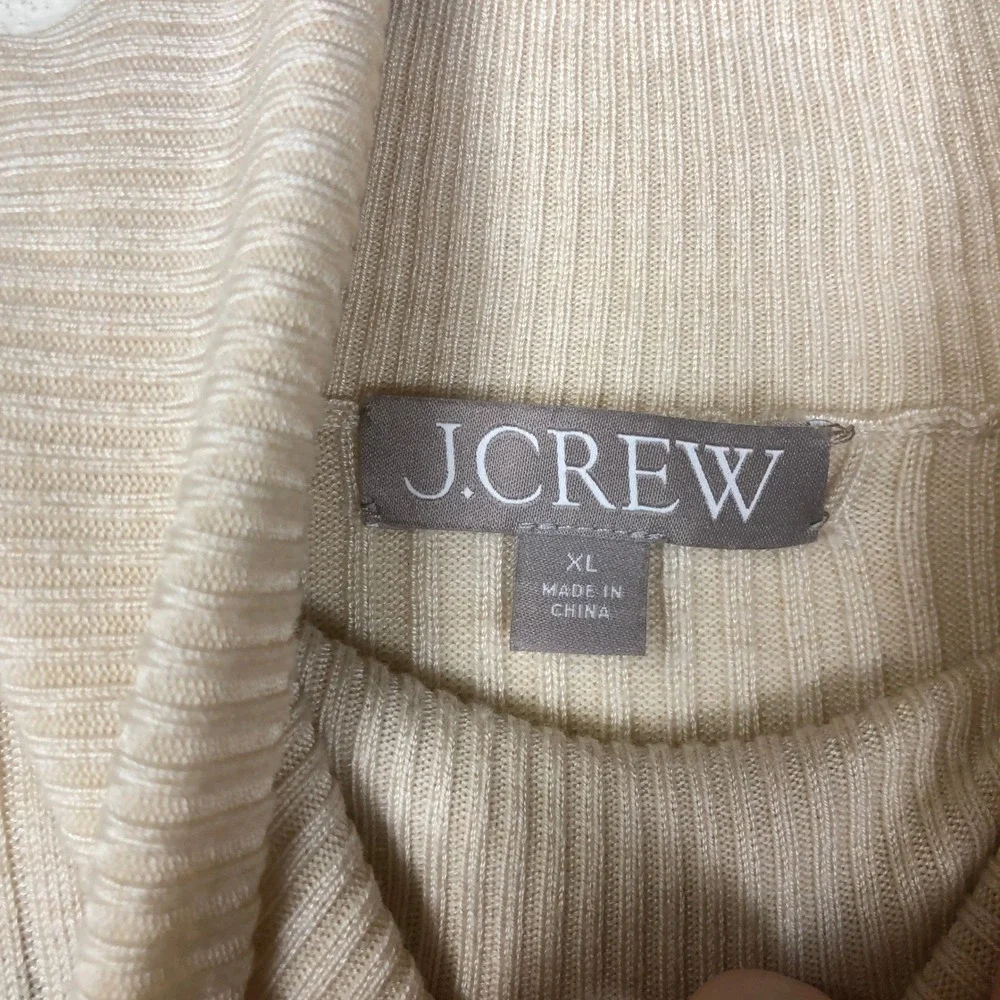 J. Crew Womens Ribbed Tencel Turtle Neck Sweater Size XL Ivory Classic Timeless‎